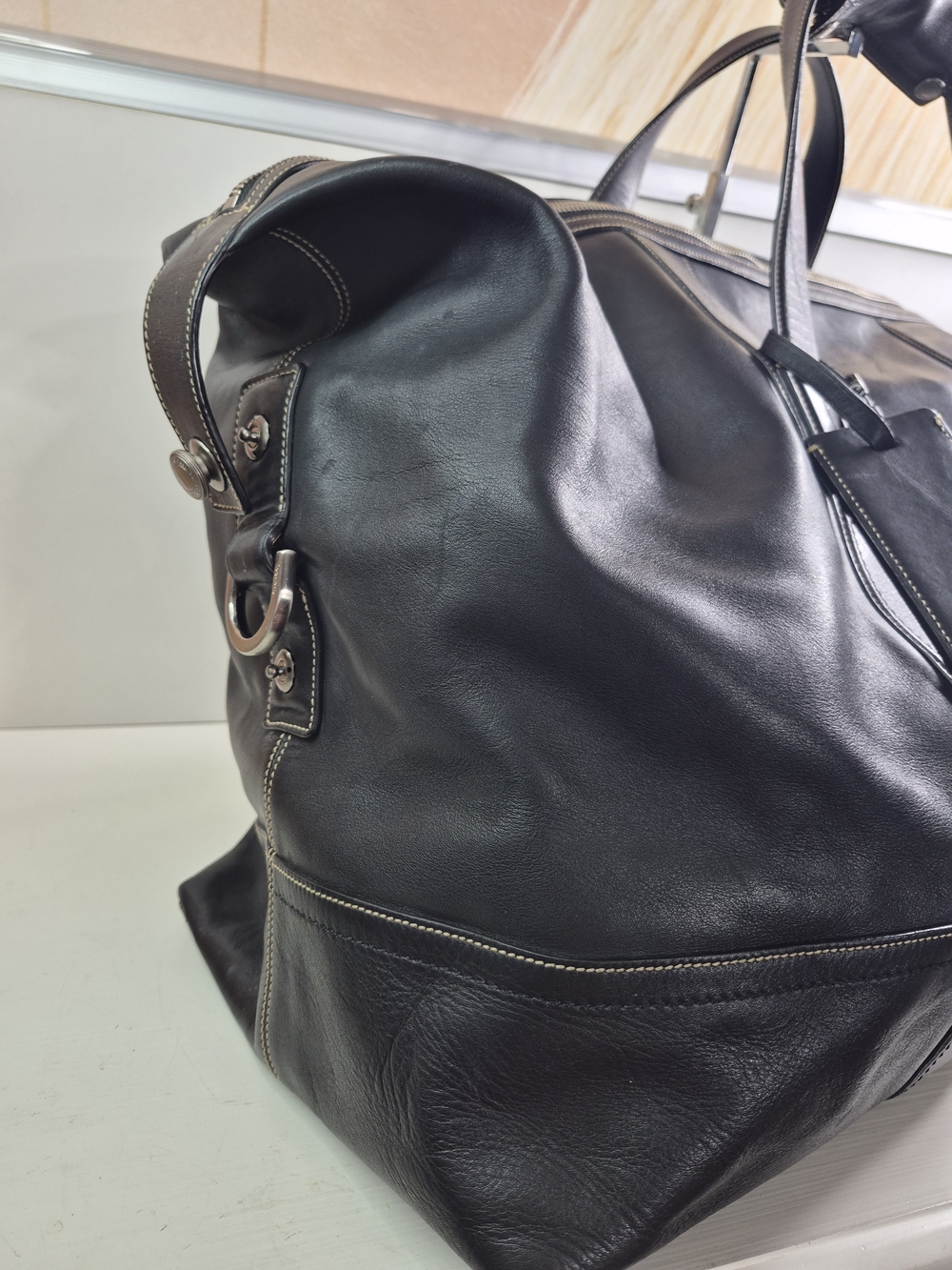 Coach Black Leather Duffel Bag - Men's Travel Weekender - Picture 5 of 12